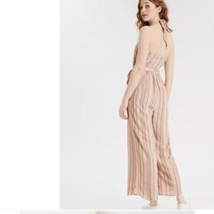 American Eagle AEO Boho Brown Striped Halter Jumpsuit Pockets XS